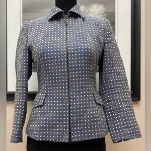 Akris Punto Womens 4 Blue Linen Blend Textured Zip Up Jacket Blazer